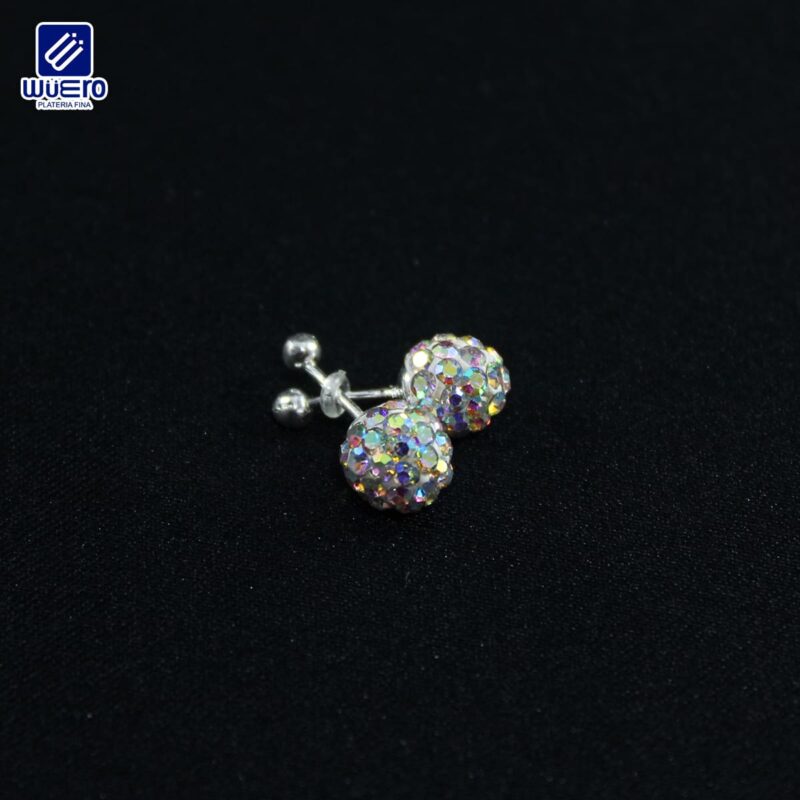 Aretes bola de fuego con piedras tornasol – Platería Wüero (cód. 5192)