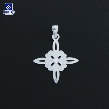 Dije nudo de bruja plano con zirconia blanca al centro 2.7 × 2.7 cm – Platería Wüero (cód. 5266)