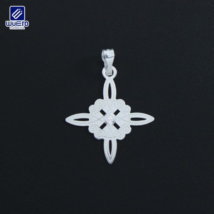 Dije nudo de bruja plano con zirconia blanca al centro 2.7 × 2.7 cm – Platería Wüero (cód. 5266)