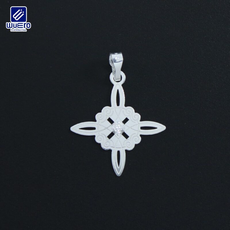 Dije nudo de bruja plano con zirconia blanca al centro 2.7 × 2.7 cm – Platería Wüero (cód. 5266)