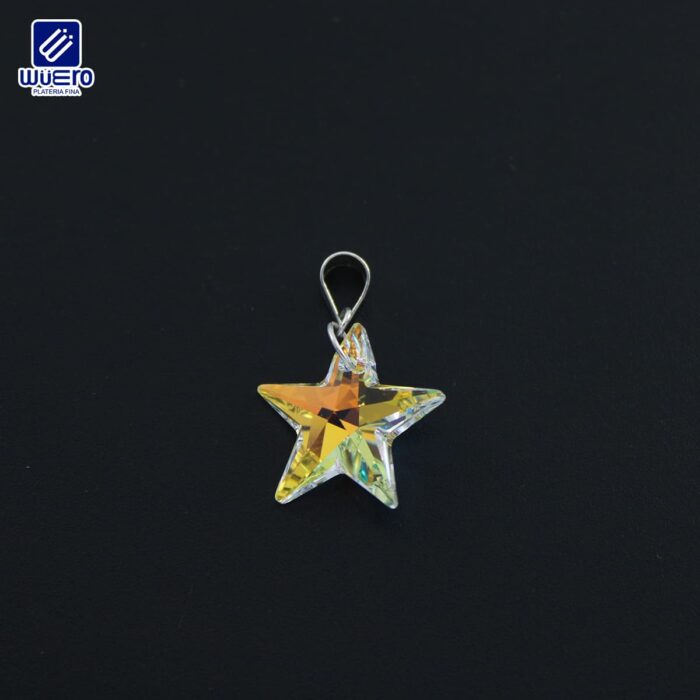 Dije estrella de cinco puntas en plata .925 con cristal tornasol – Platería Wüero (cód. 5313)