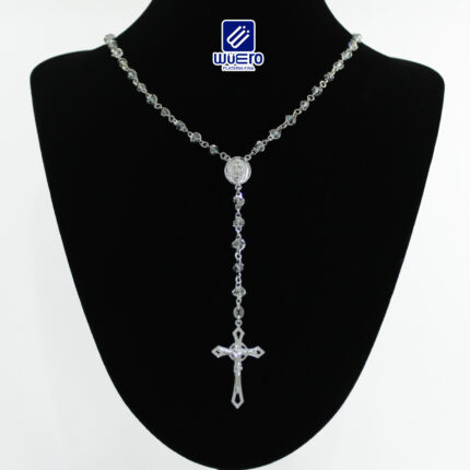 Rosario de Plata con Cuentas de Cristal Tornasol