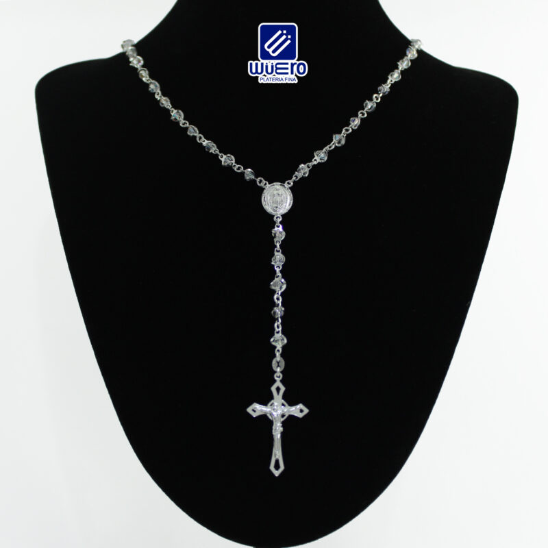 Rosario de Plata con Cuentas de Cristal Tornasol