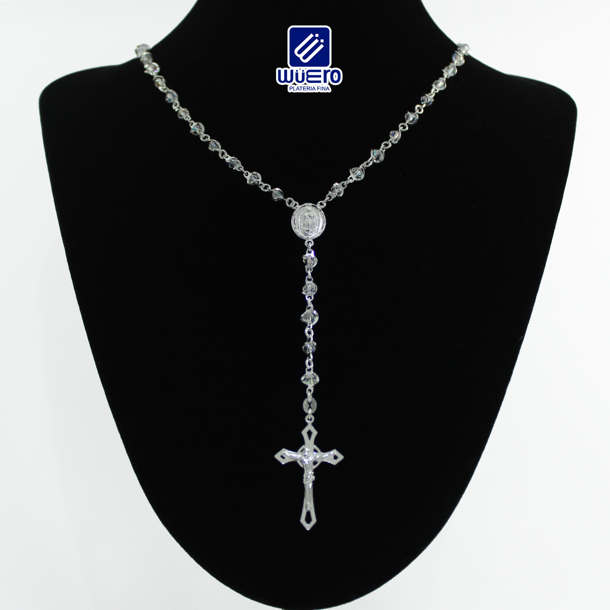Rosario de Plata con Cuentas de Cristal Tornasol Rosario de Plata con Cuentas de Cristal Tornasol